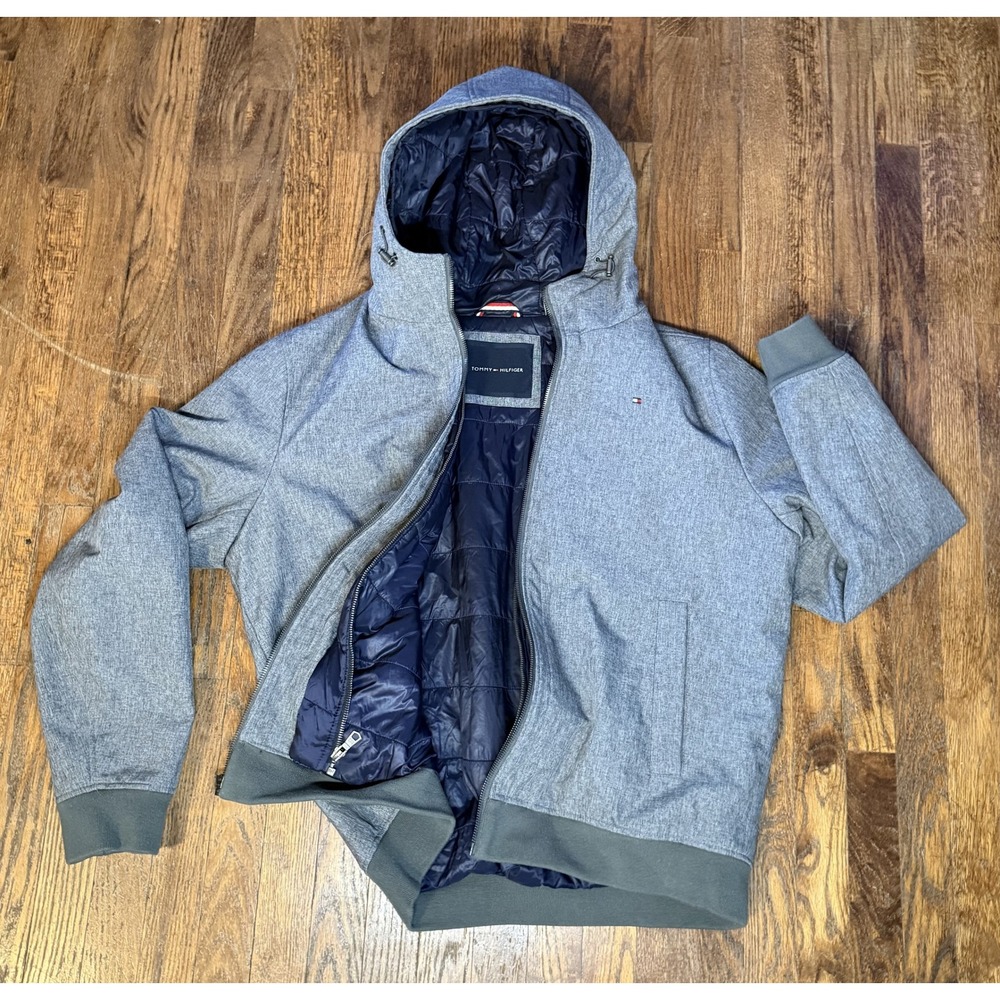 Tommy Hilfiger Grey Full Zip Hooded Jacket Wind/Water Resistant with liner